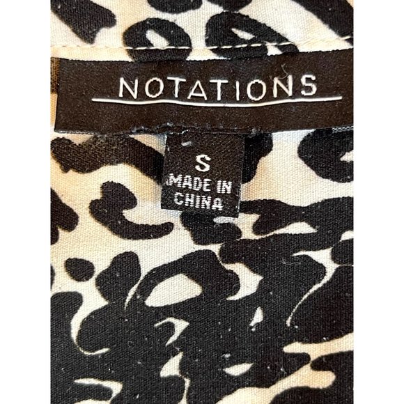 Notations Women Henley Blouse Top Animal Leaf Print Snap Front Button Black Whit - Picture 5 of 7